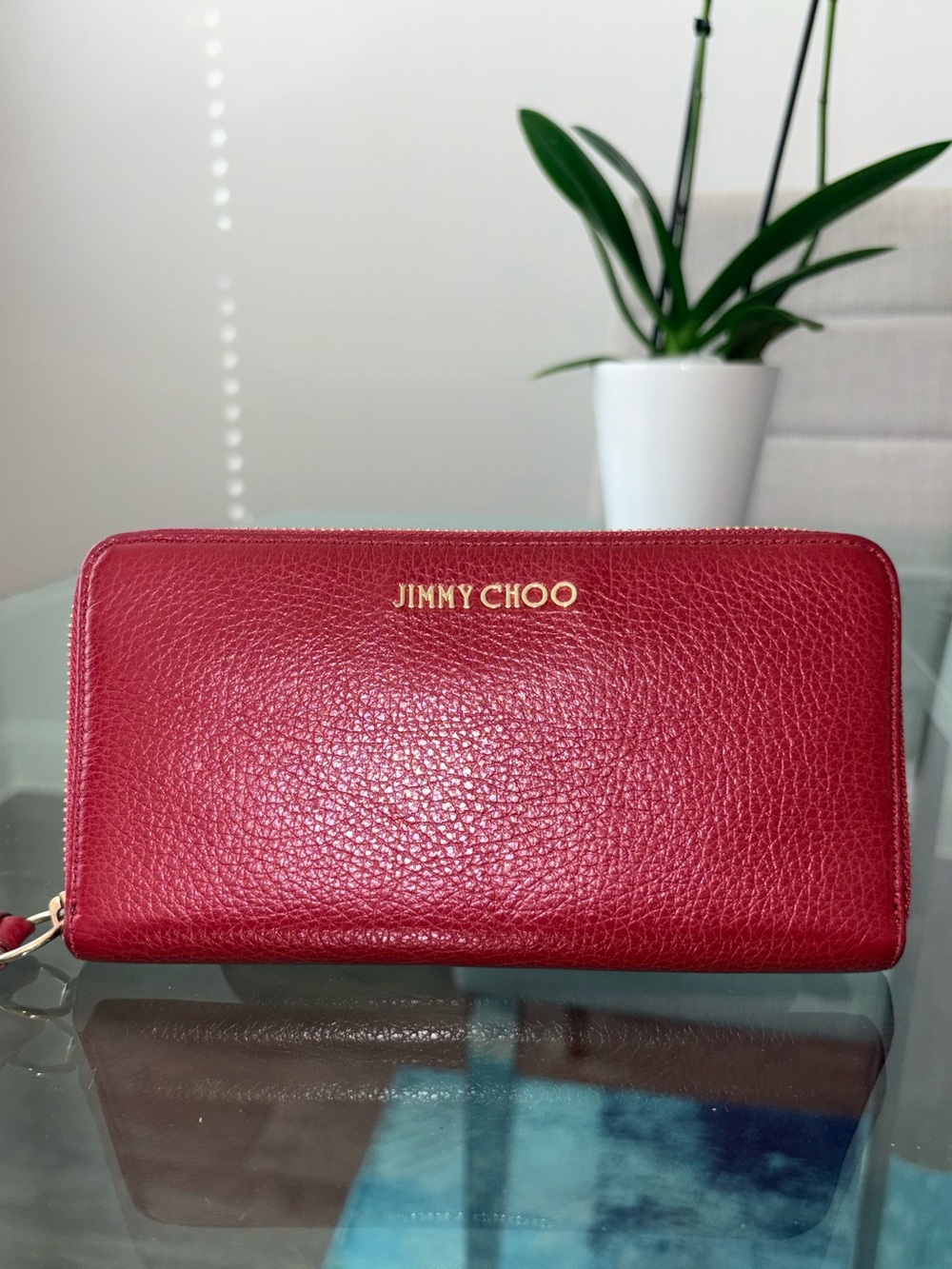 Jimmy Choo Pebbled Grain Leather Zip Wallet